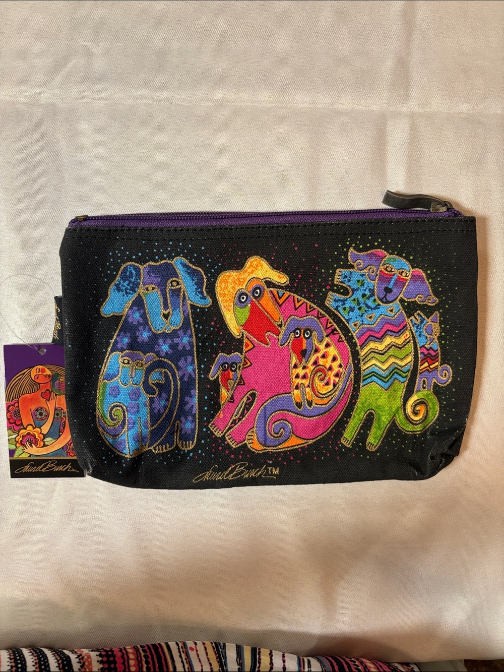 Laurel Burch Multicolor Dog Trio Zip Cosmetics Pouch - Black